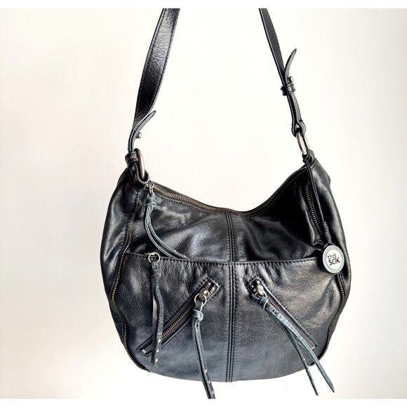 The Sak Black leather Zipper pocket Detail Oval Shoulder Bag